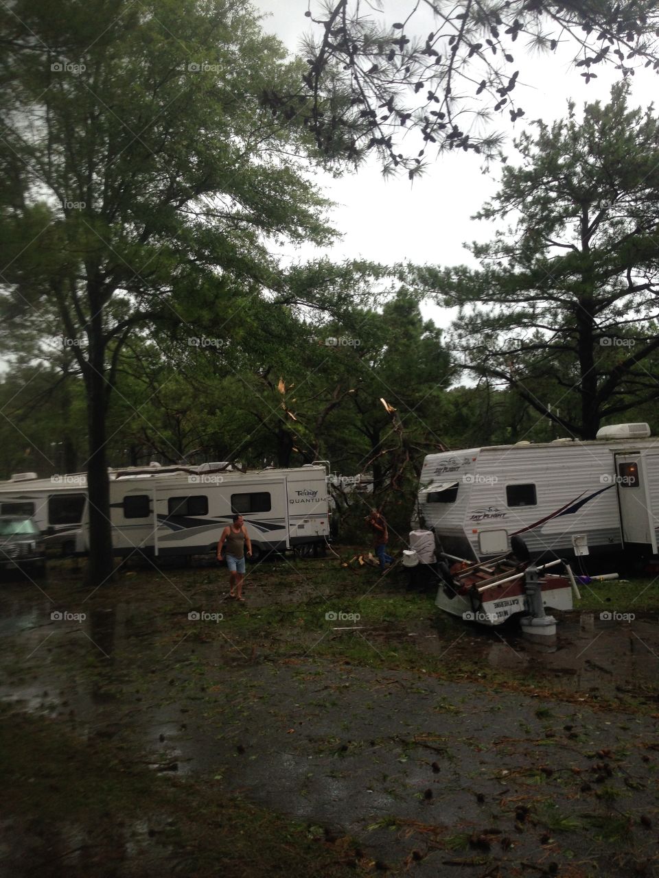 Destruction at a campground after a tornado 