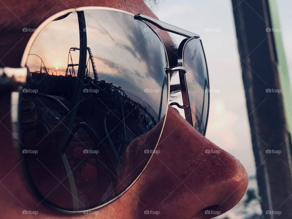 Sunset reflection in sunglasses of Cedar Point Amusement Park