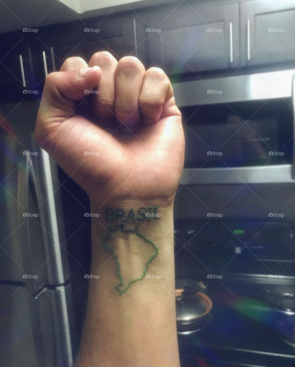 My first and only tattoo should be something that reminds me where I'm from, where I'm going and where I want to be. So what's better than my own country following me wherever I go. God bless Brazil (BraSil for the bros)