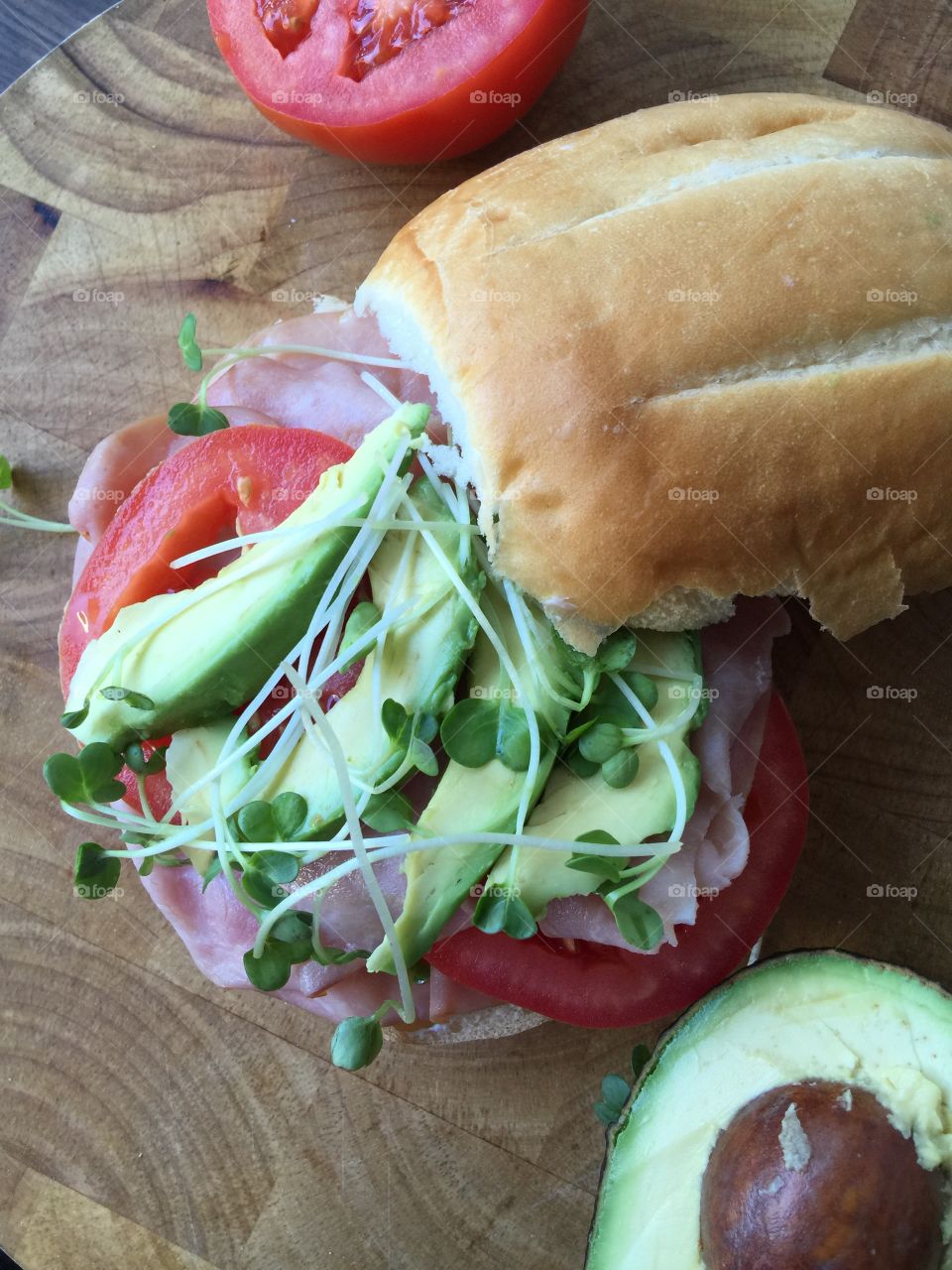 Ham, avocado and sprouts sandwich