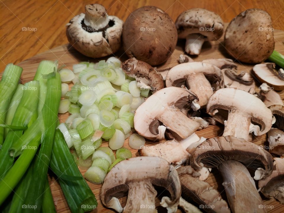 green onions and mushrooms