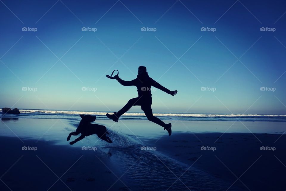 Sunrise#beach#ocean#human#dog#moment