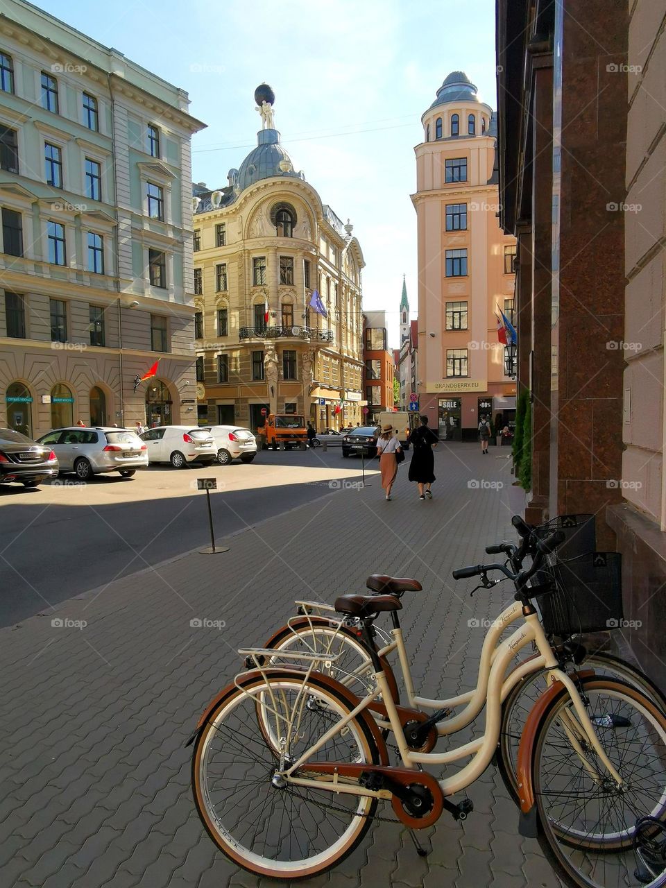 Summer in the city. Street. Bicycles. Riga, Latvia.