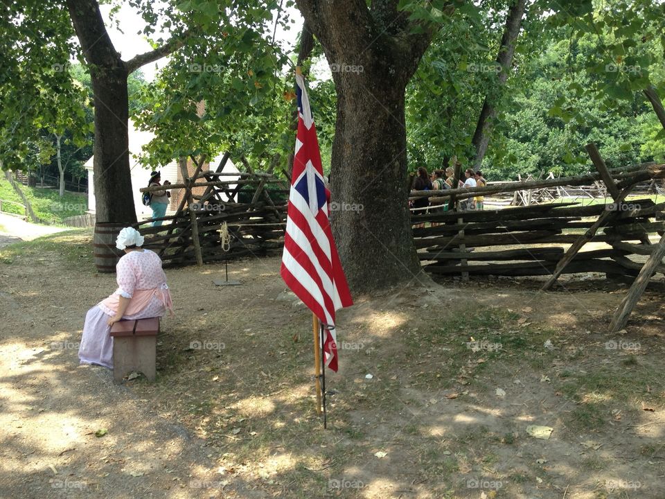 Colonial Williamsburg. Photo at Colonial Williamsburg with Grand Union style flag in foreground.