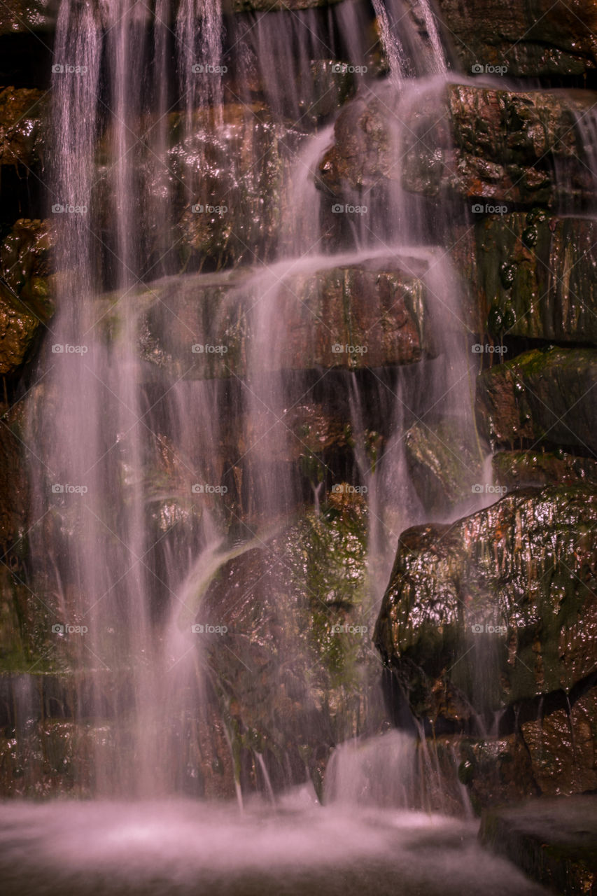 Close-up of mossy rocks on waterfall