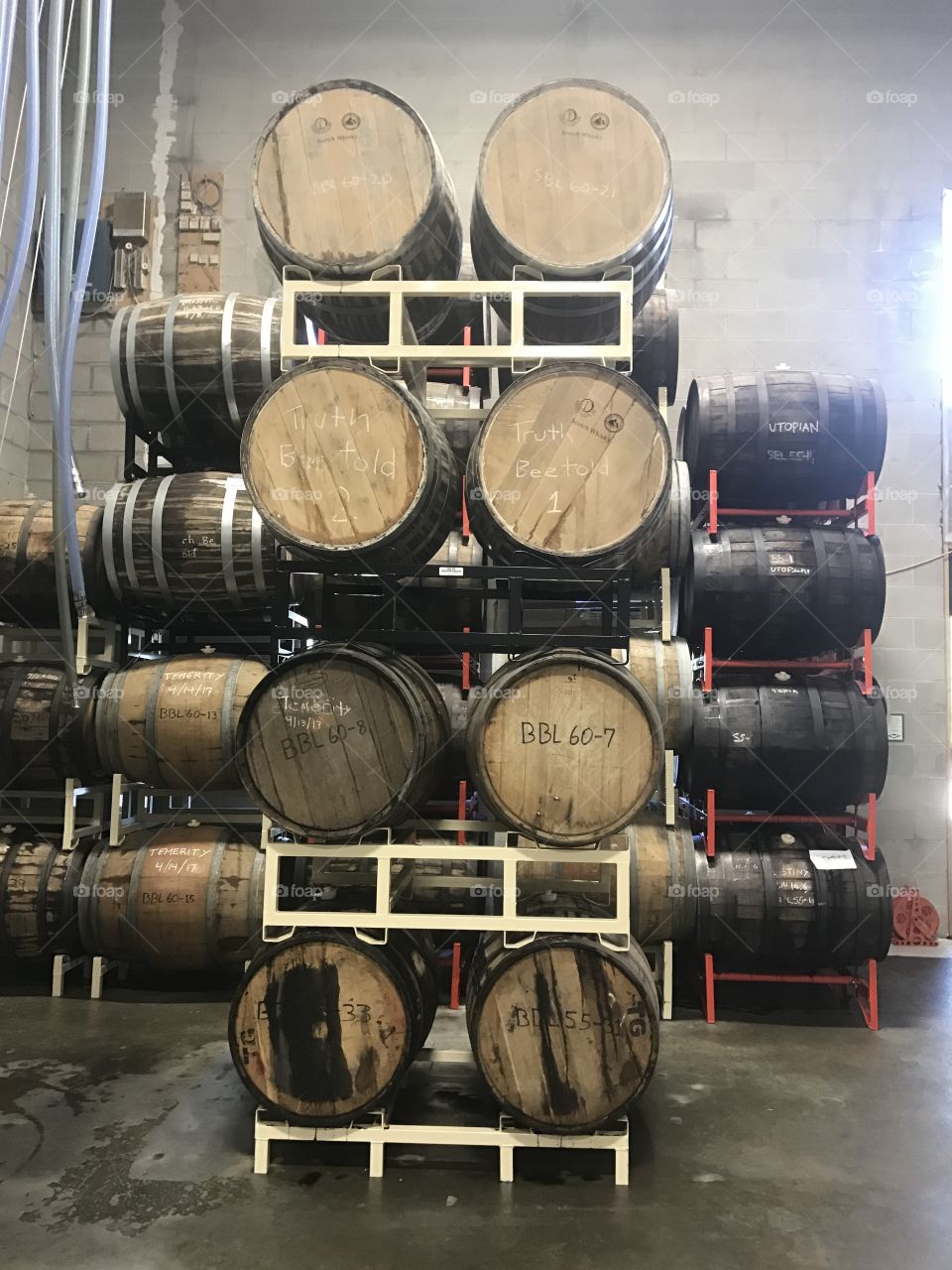 Stacked aging barrels