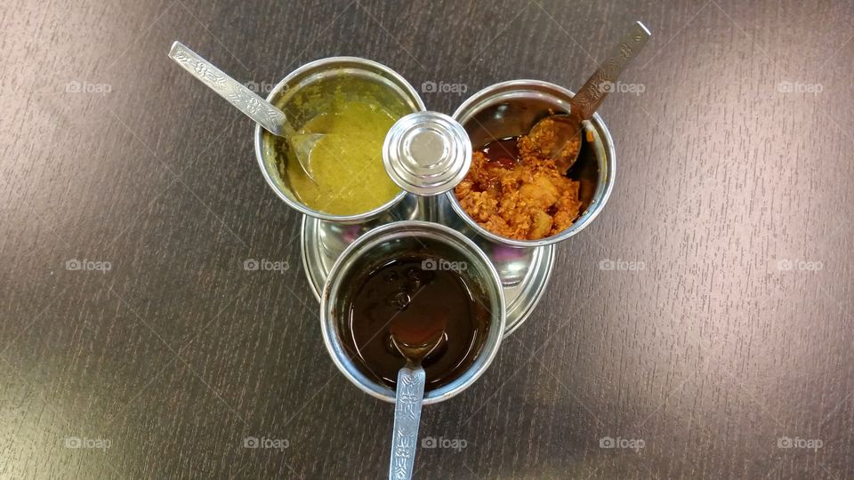 Ttaditional Indian chutney and pickle bowls