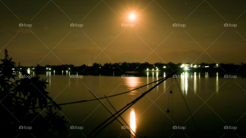 The moonlight above Mekong River Side Thai-Laos