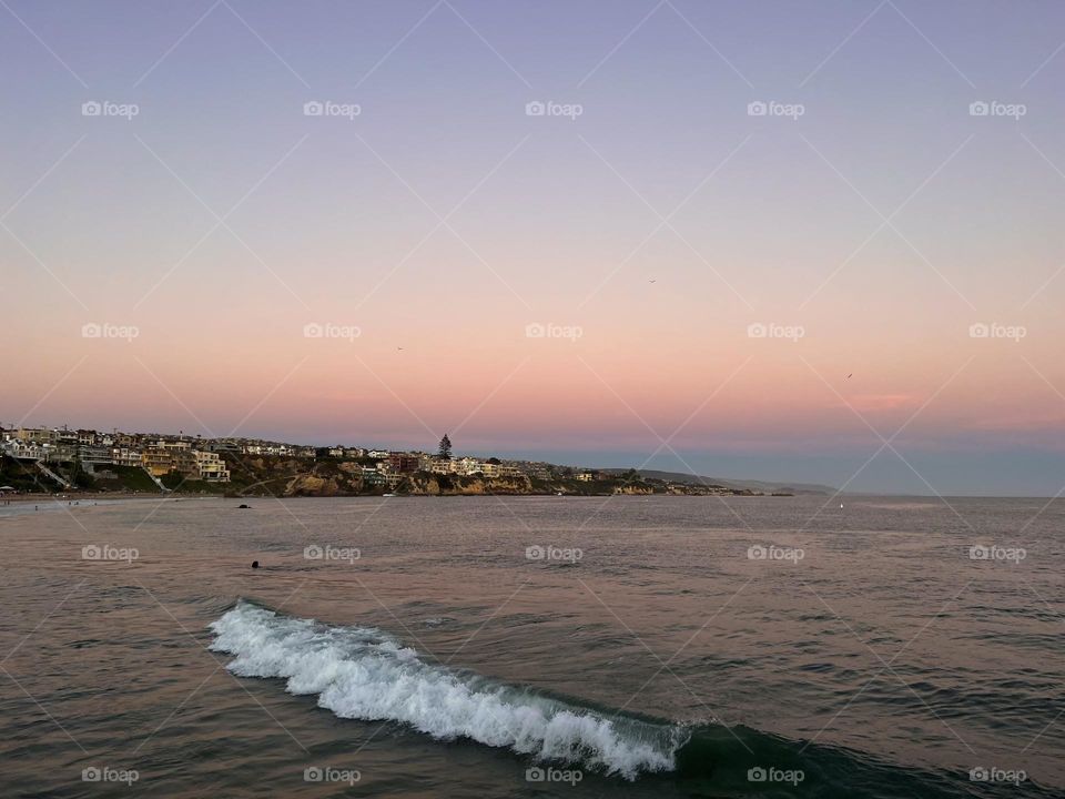 Beautiful sunset on Corona del Mar State Beach
