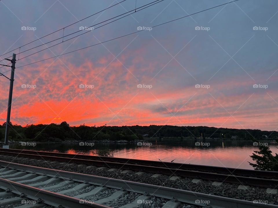 Beautiful sunset over train tracks 