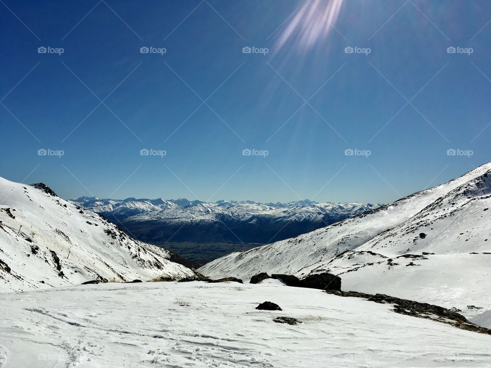 Beautiful sunny day in ski slopes 
