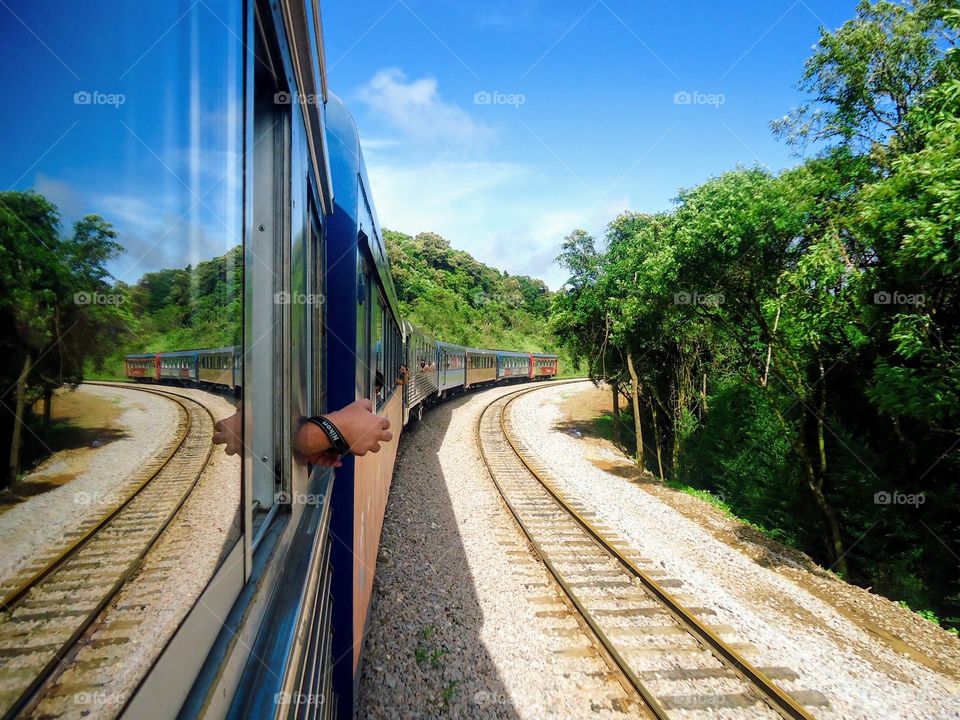 Train ride through the mountains in Curitiba, Paraná-Brazil