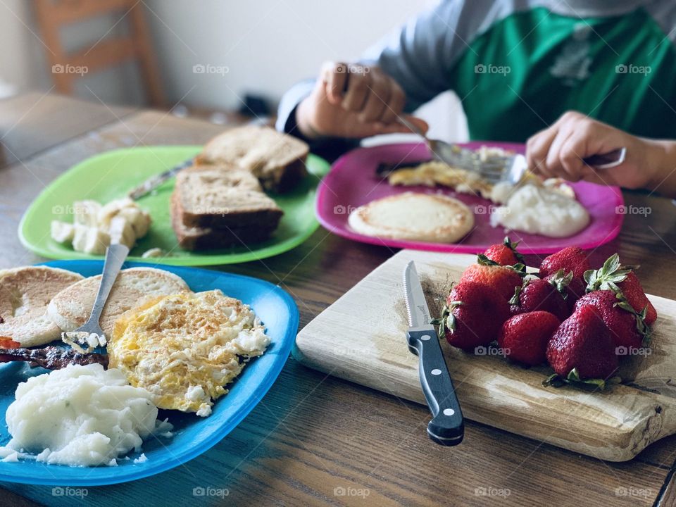 Breakfast time and healthy eating at home made food 