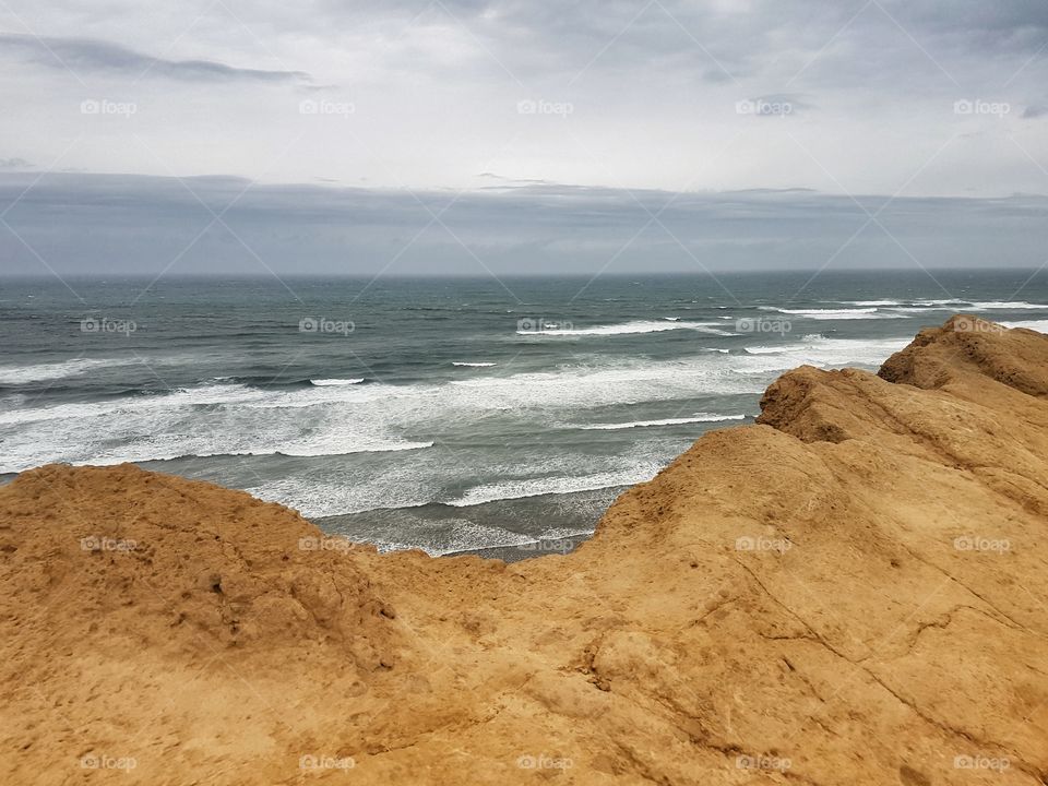 Cliff view of coastal beach