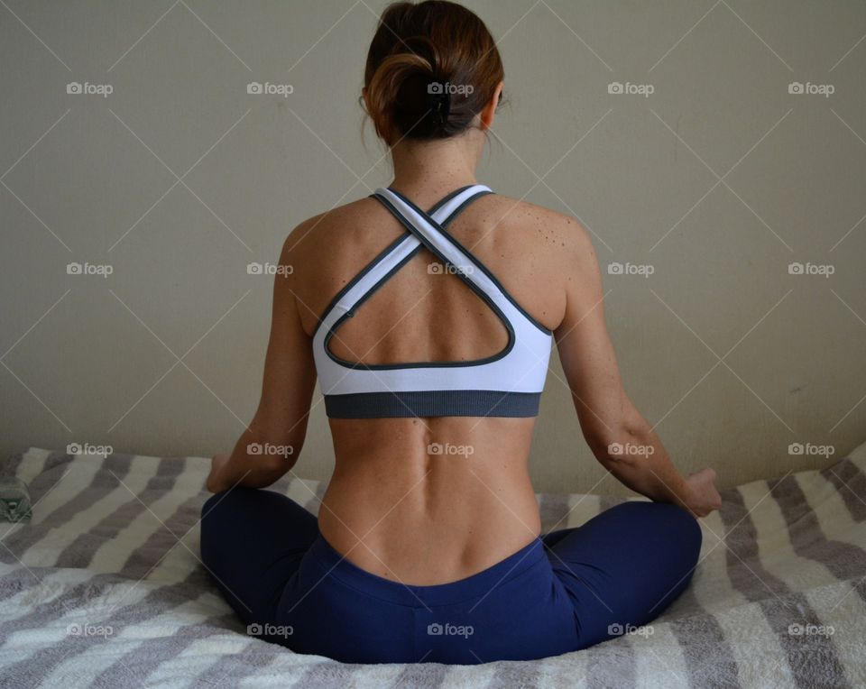 yoga girl training meditation back