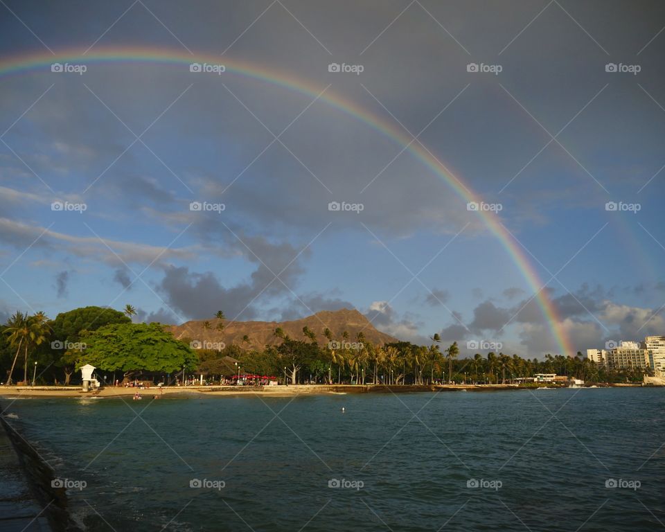 Rainbow in Hawaii above diamond head crater