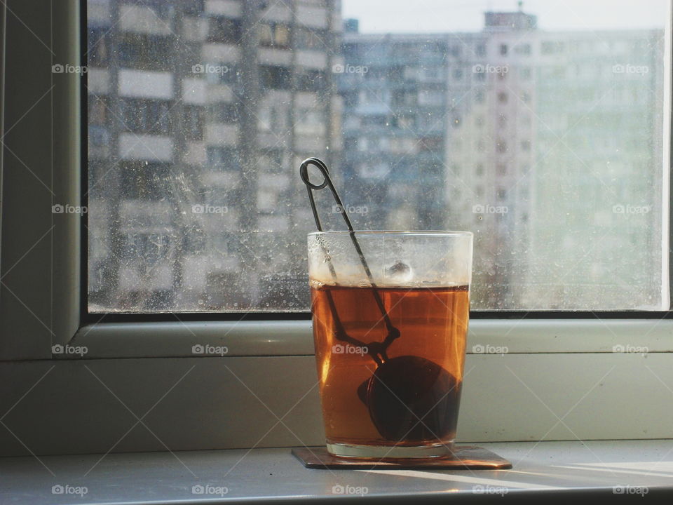 A cup of tea on the windowsill