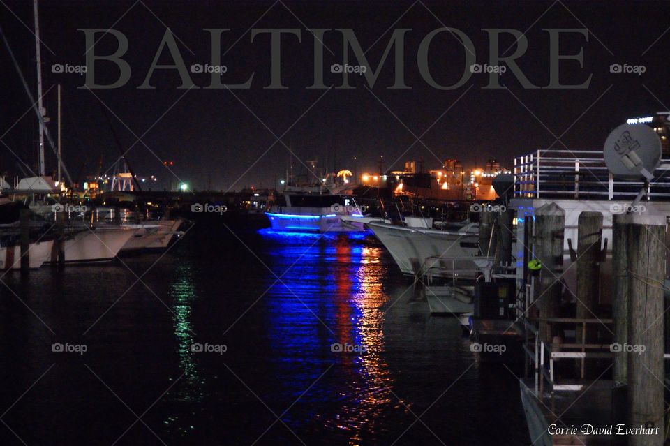 BALTIMORE. Fells Point water front at night