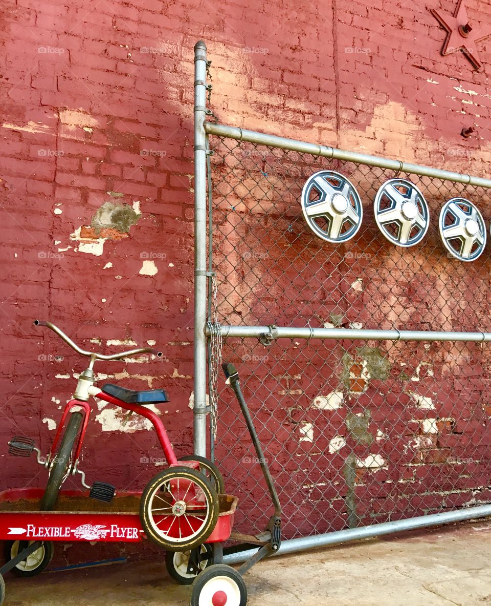 Old Tricycle, Wagon & Hub Caps