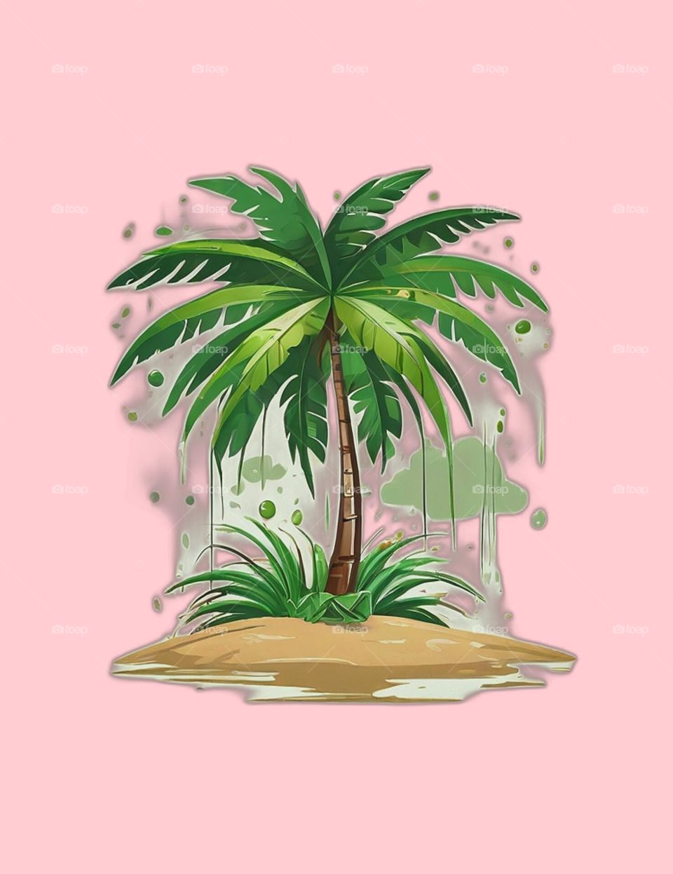 coconut tree stand on sand with blue background