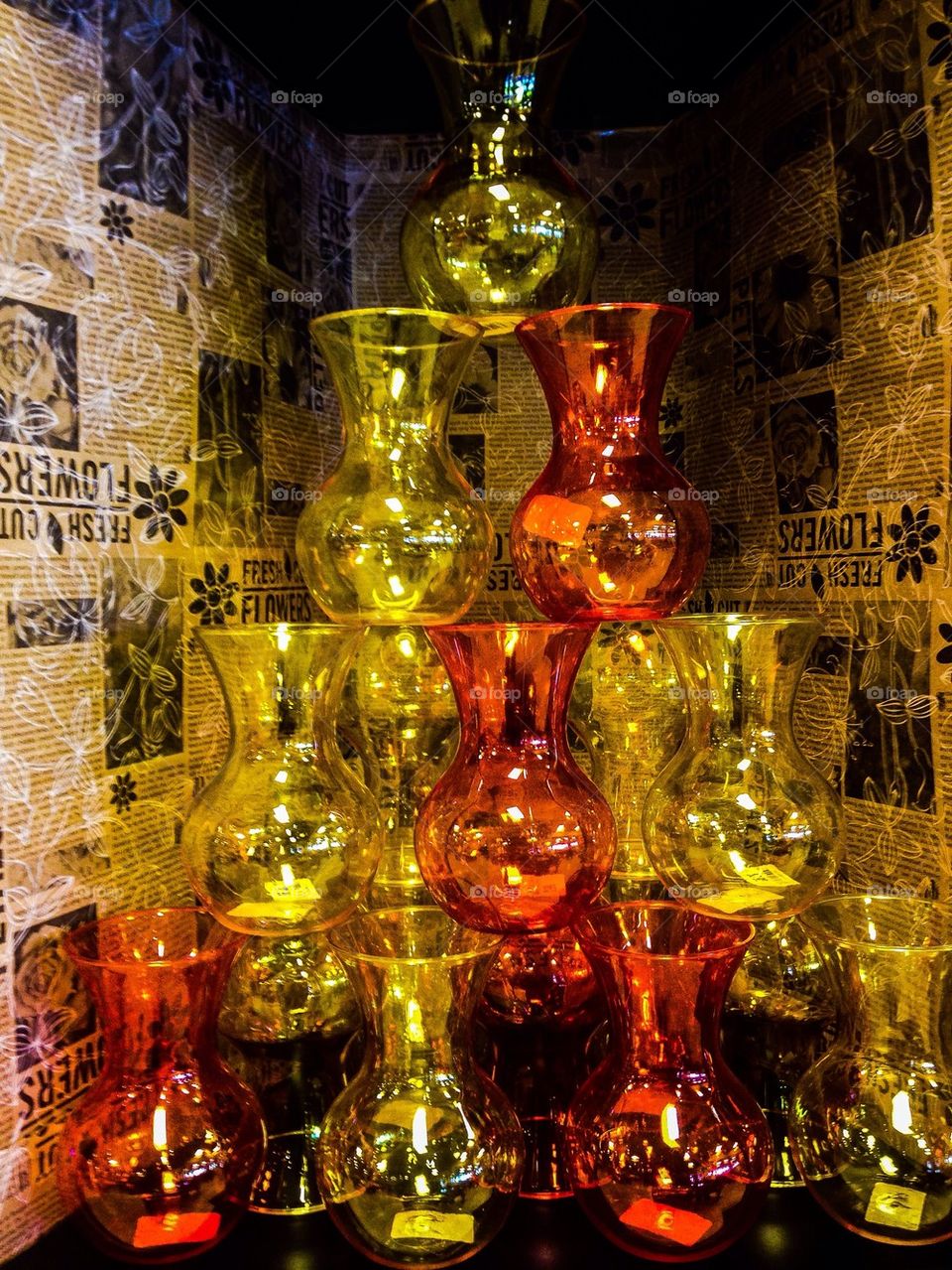 Vases stacked in a pryimid