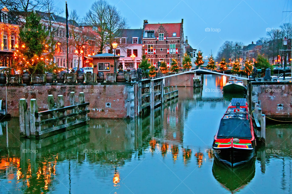 Gorinchem, Netherlands. Christmas time, evening.
