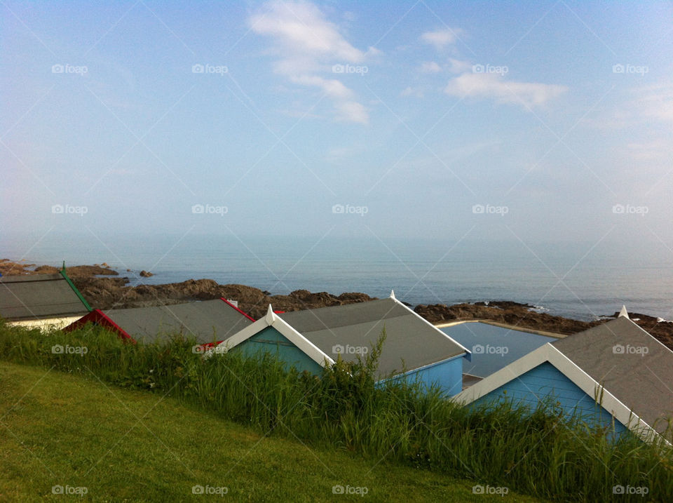 beach sky blue grass by cathy76