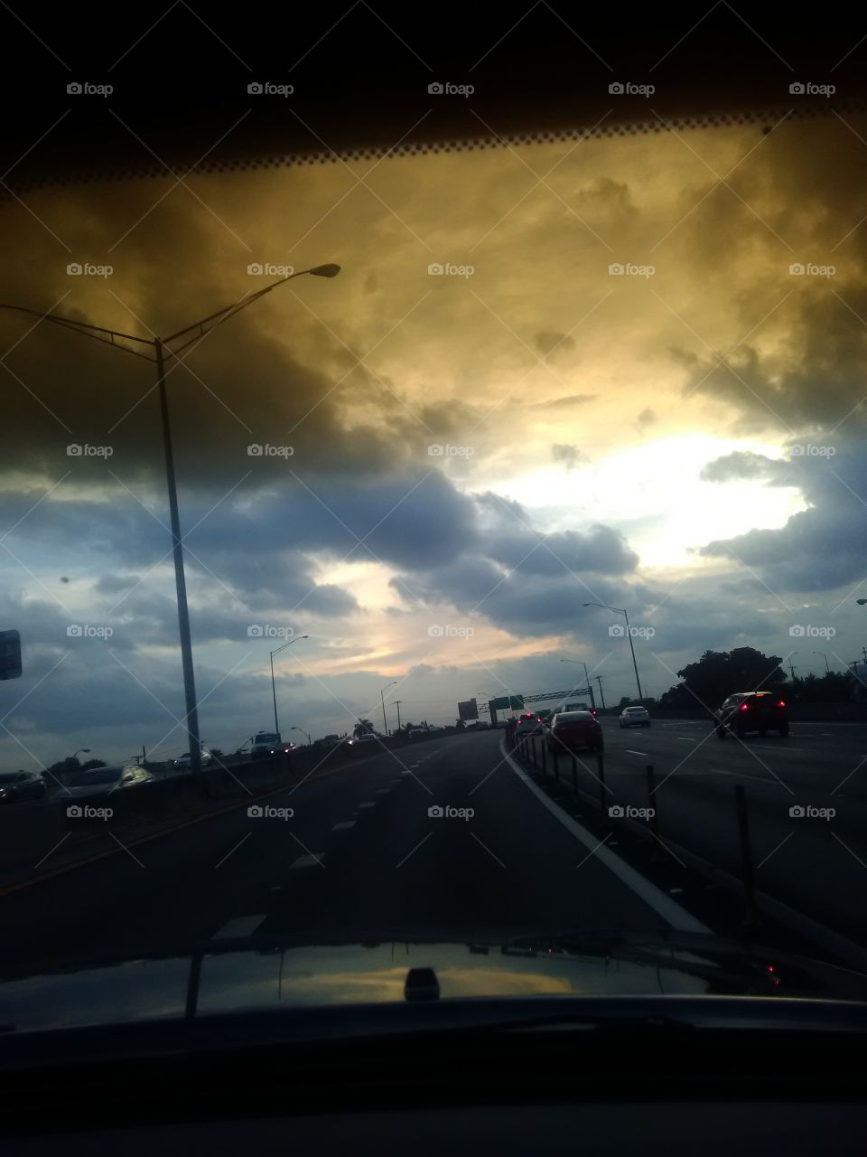 Storm, Sunset, Street, Road, Light