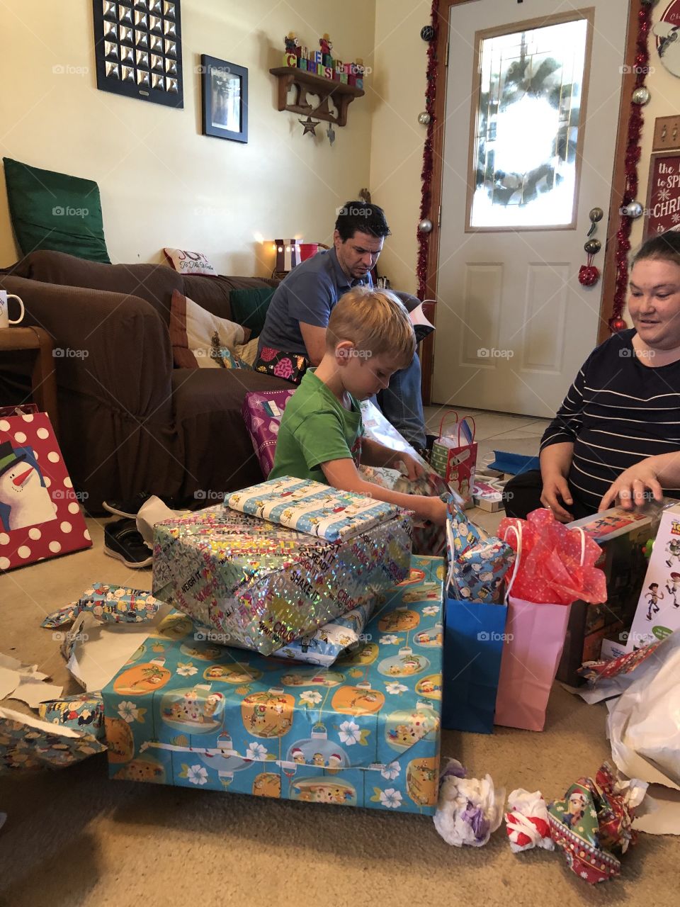 Family opening presents 