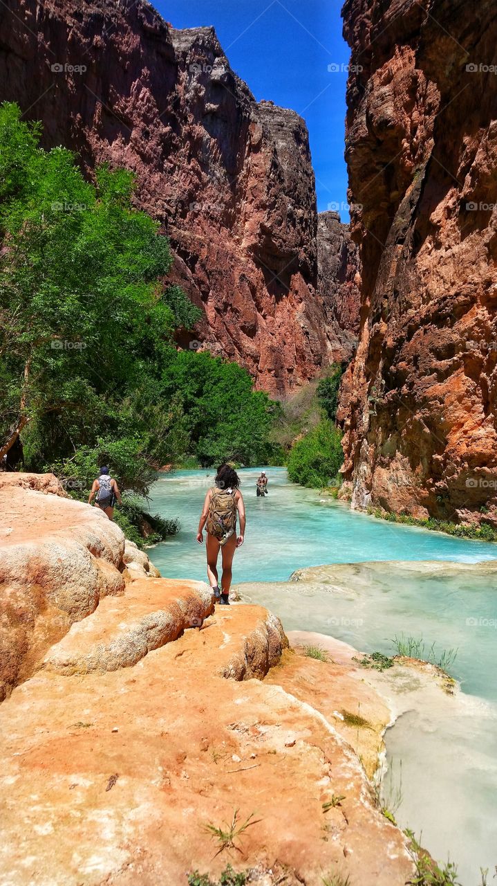 Hiking along Havasu Creek in the bottom of the Grand Canyon