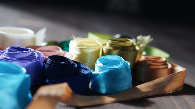 Close-up of ribbon on wood