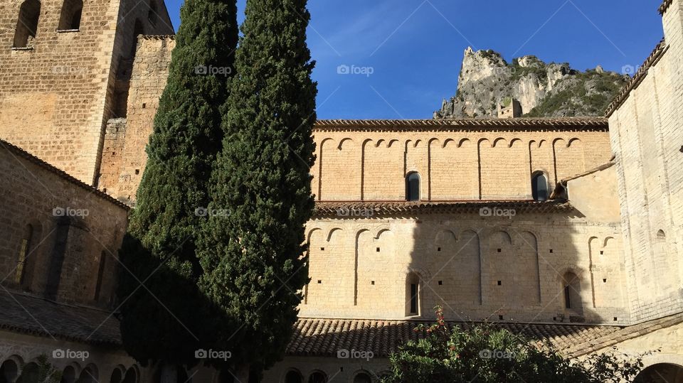Saint guilhem le désert Hérault Languedoc south France mediterranean old church blue sky in holidays 