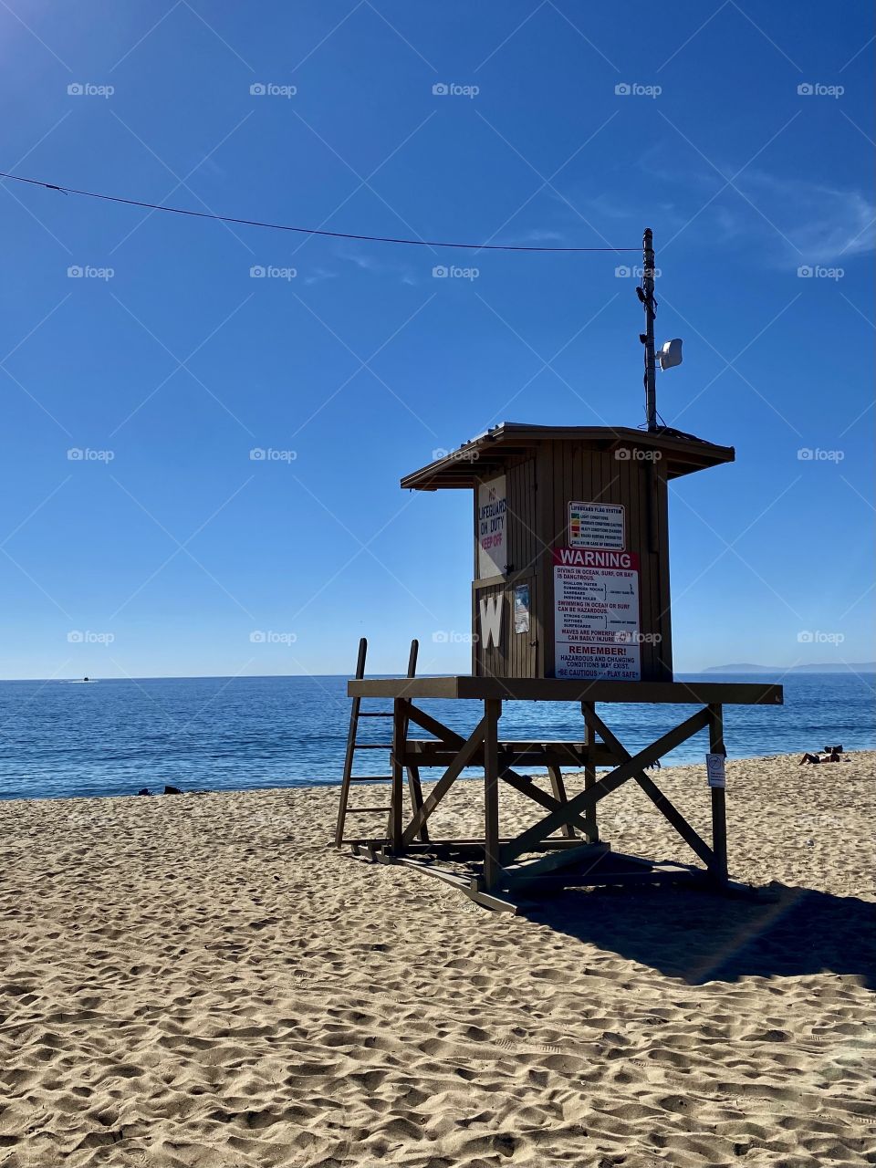 Lifeguard tower at the Wedge looking out at the Pacific Ocean 