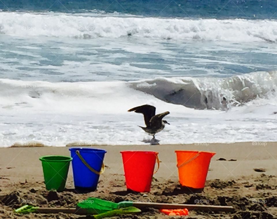 Buckets at the beach in summer