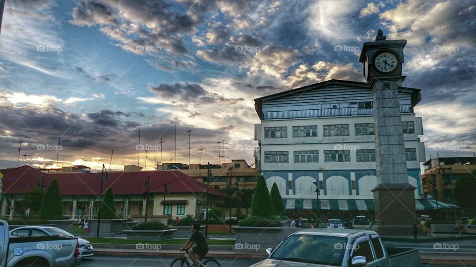 clock tower. sunset and clock tower at Chachoengsao Thailand,  city scape