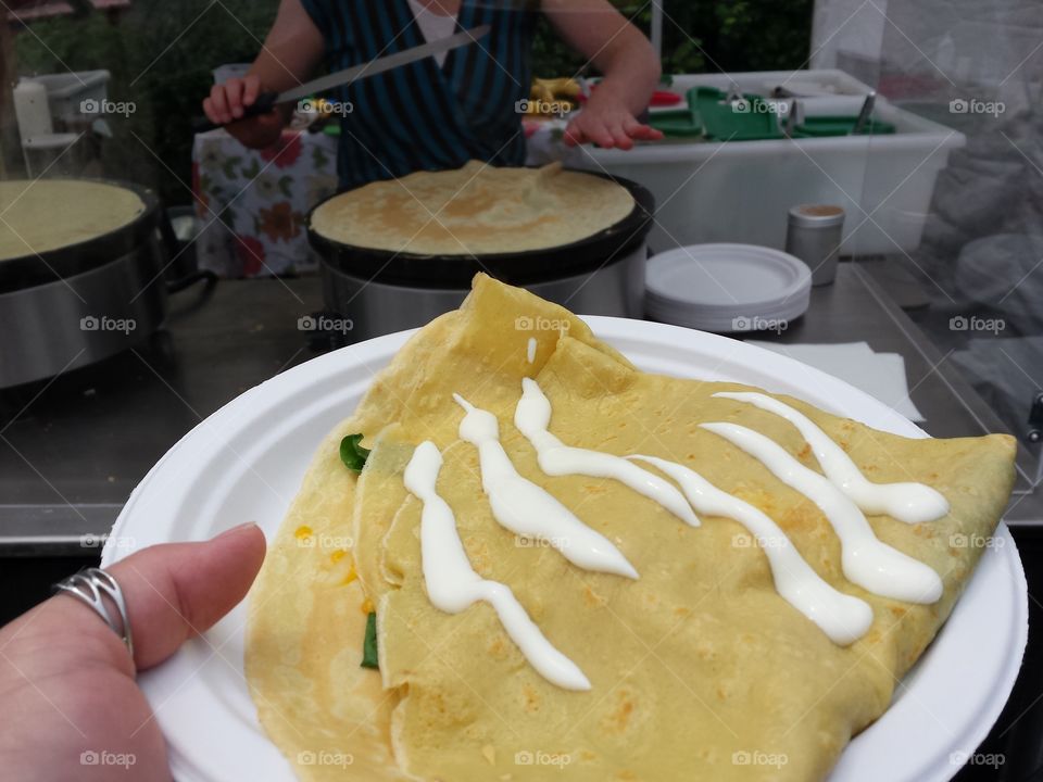 Breakfast Crêpe. A delicious spinach breakfast crepe from the Naked Creperie at a local Oregon market.