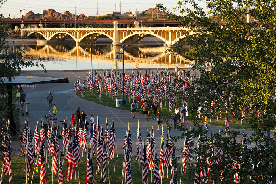 A flag represents each of the nearly 3,000 people that perished on 9-11 during the 20th anniversary commemoration