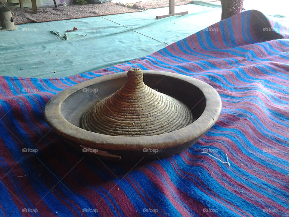 Wooden Bowl and Cover made of Palm Fronds