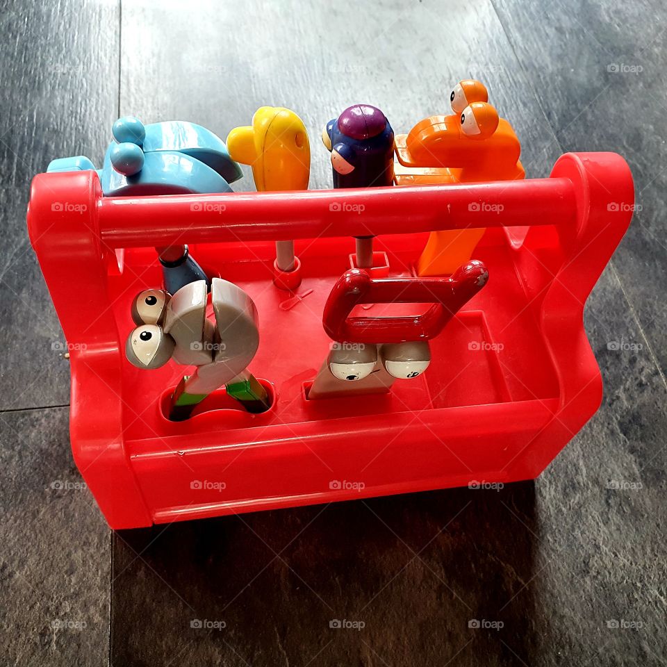 Awesome toys for children, tool bag with music. hours of fun. color red with 3 battery.