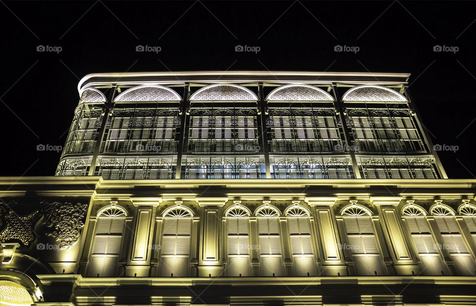 Building decorated with lights