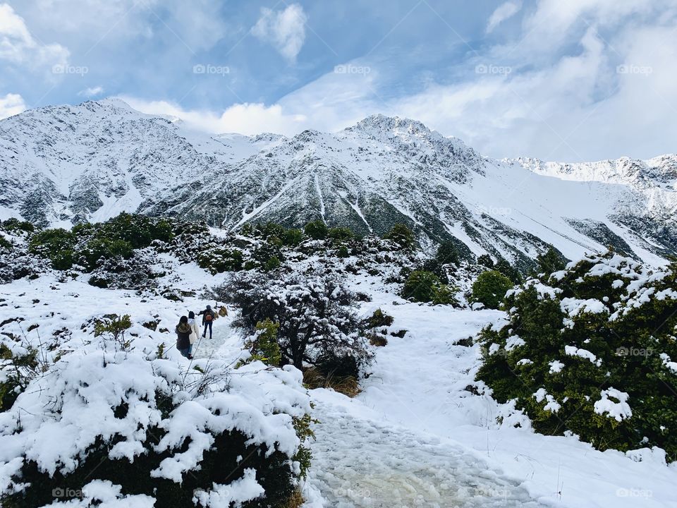 A winter wonderland at Mt Cook, New Zealand in July 2019. New Zealand and Australia in the Southern Hemisphere have their winter from June-August.