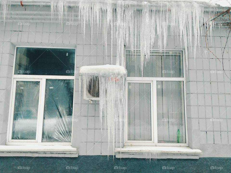 icicles on building, winter 2017