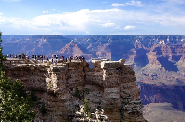 Tourists looking at the view of the Grand Canyon
