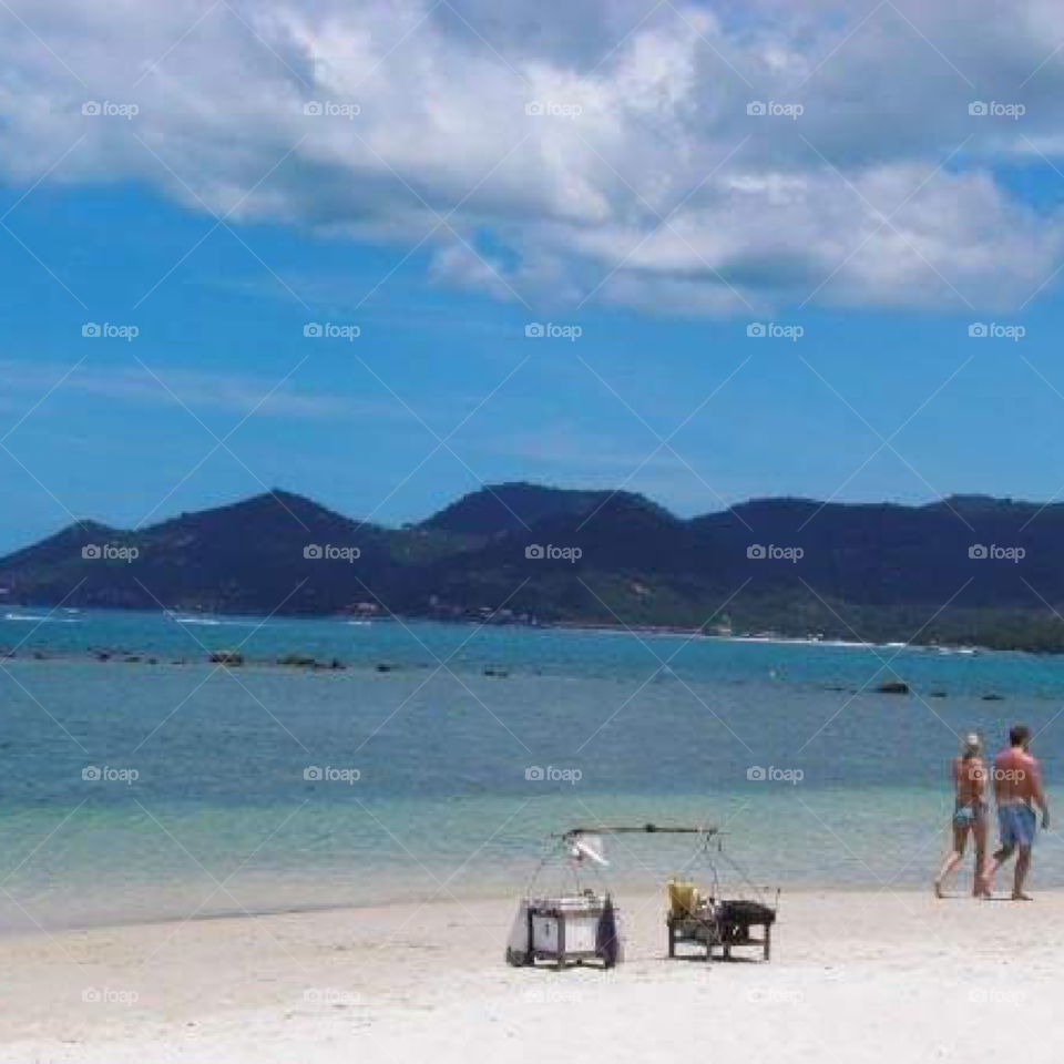 beach. walk at the beach in summer