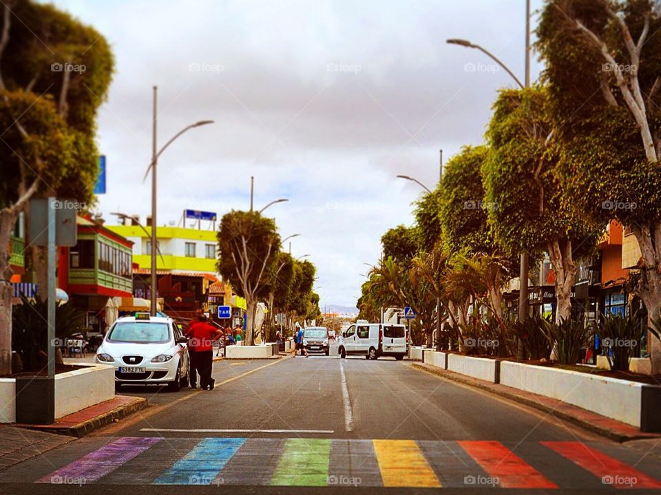 Rainbow coloured crossing in the Canary Islands  