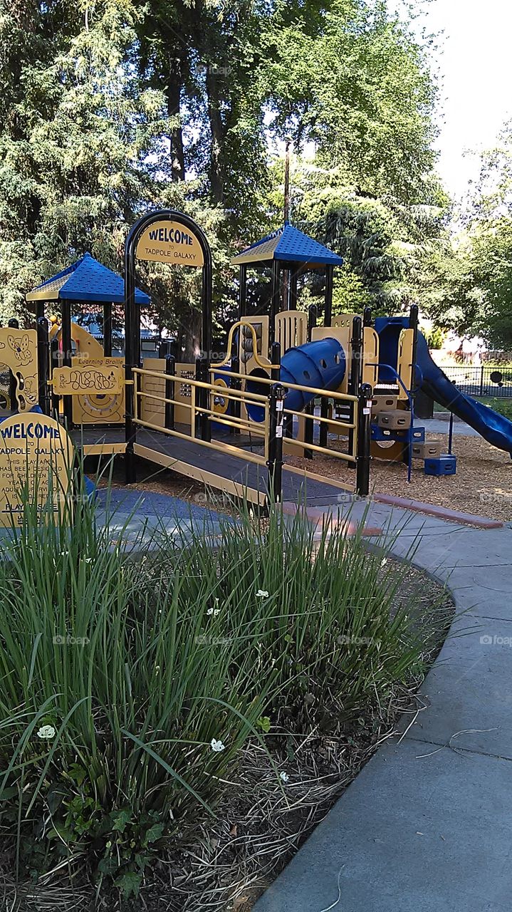 Yellow and blue playground. At the park