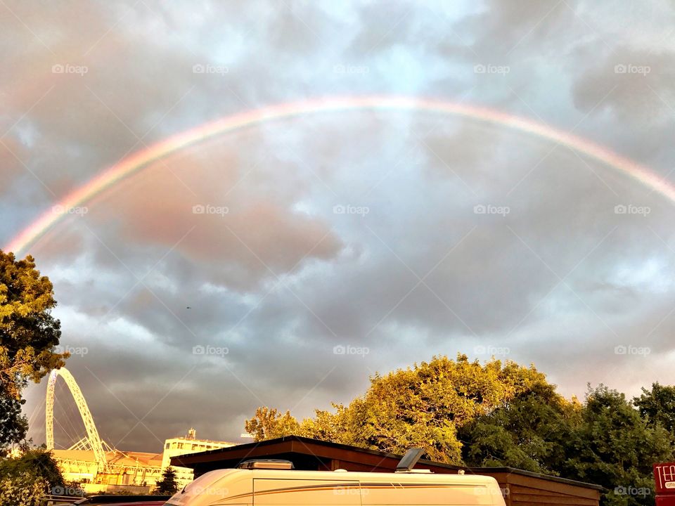 Rainbow outside of Wembley Stadium in London, UK