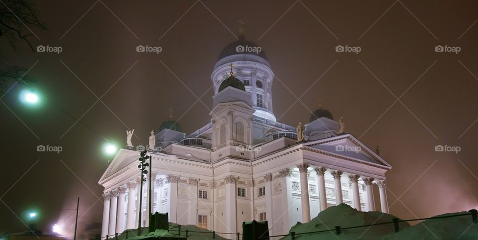 
Helsinki Cathedral in a foggy night