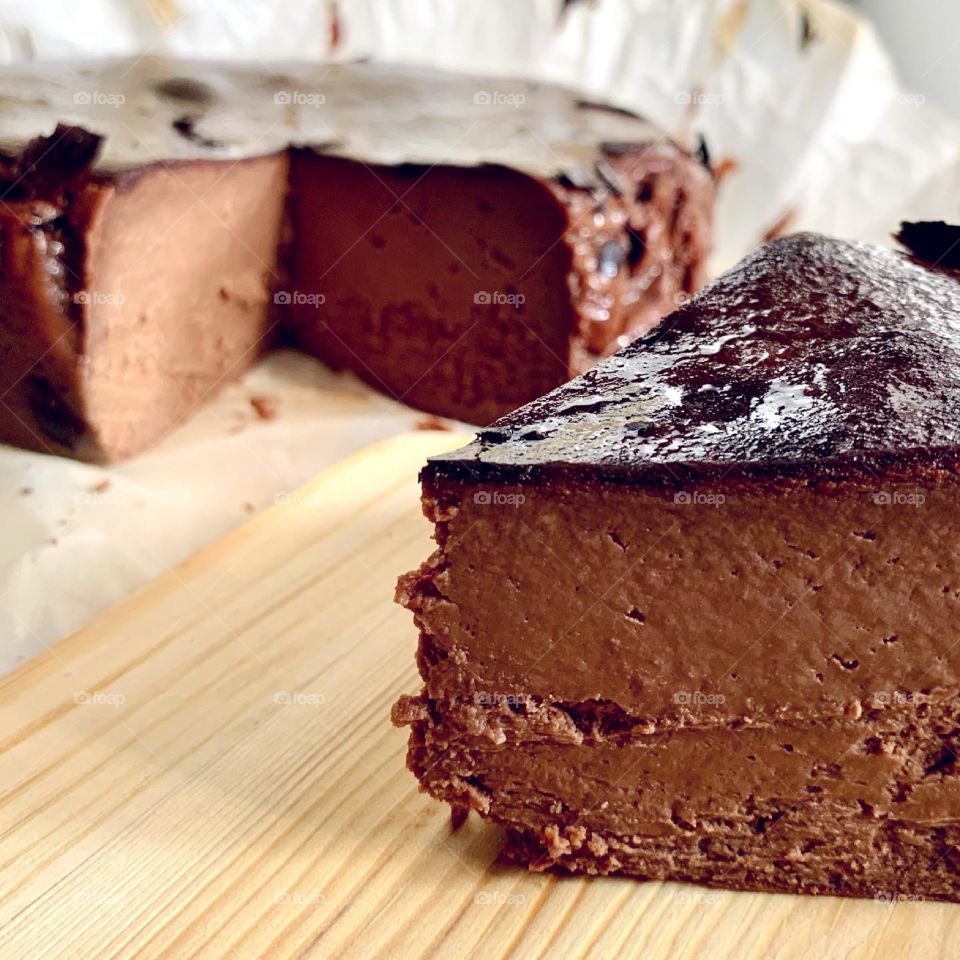 Homebaked Dark chocolate basque burnt cheesecake so oozing with cheesy goodness slice