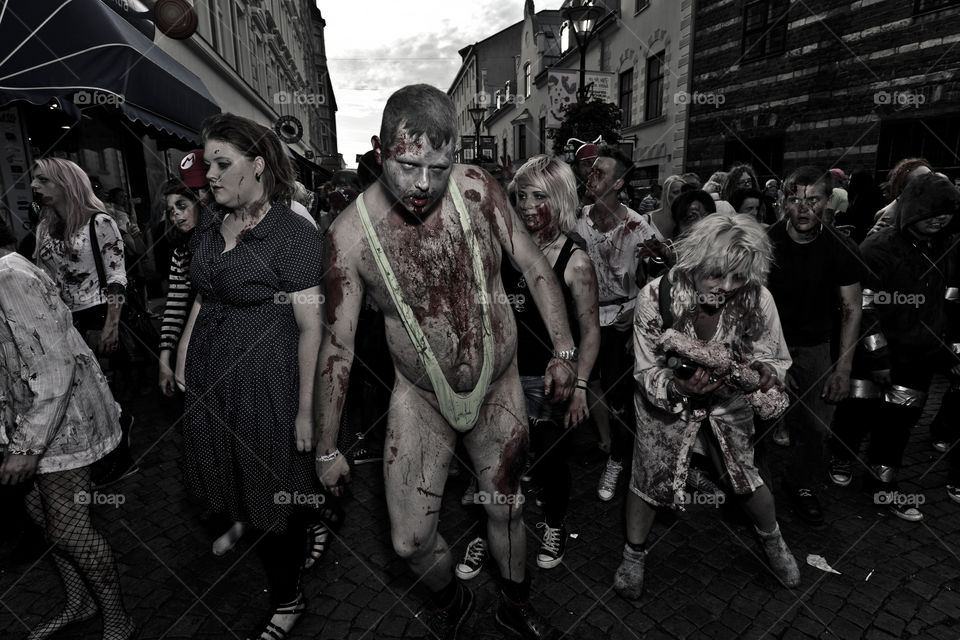 Zombie walk in Sweden. The undead took over the town of Malmö.